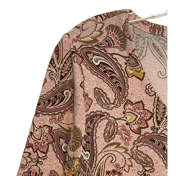J. Jill Luxe Supima A-Line Tunic Womens Medium Pink Paisley Preppy Softgirl Top - Picture 3 of 8